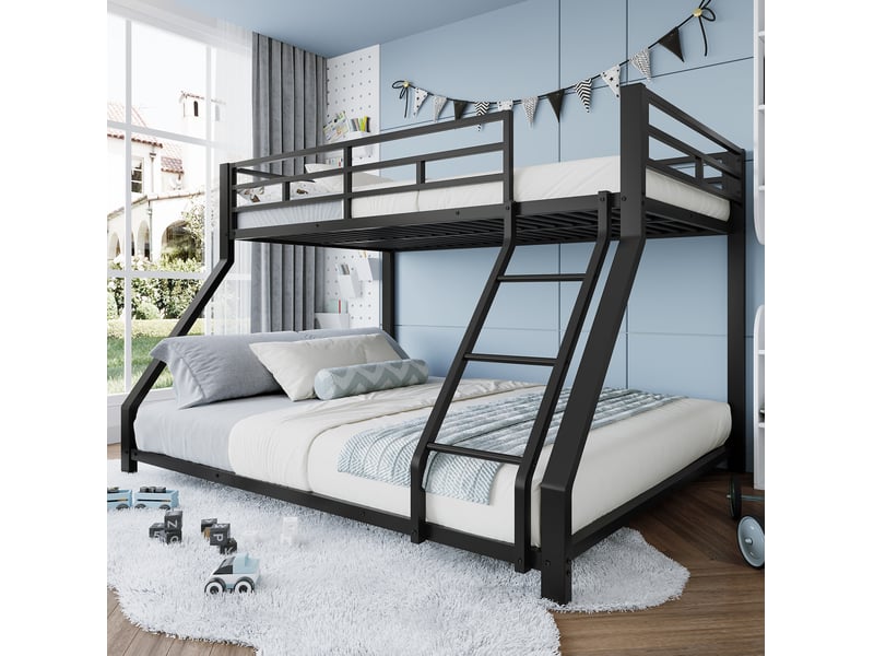 Lit superposé en métal noir 90 x 200 et 140 x 200 cm avec échelle et garde-corps - Conforama B