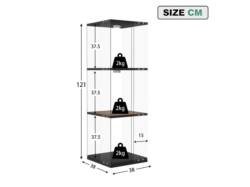 Vitrine en verre avec éclairage, rotation à 360°, conception à trois niveaux, en verre,noir - Conforama C