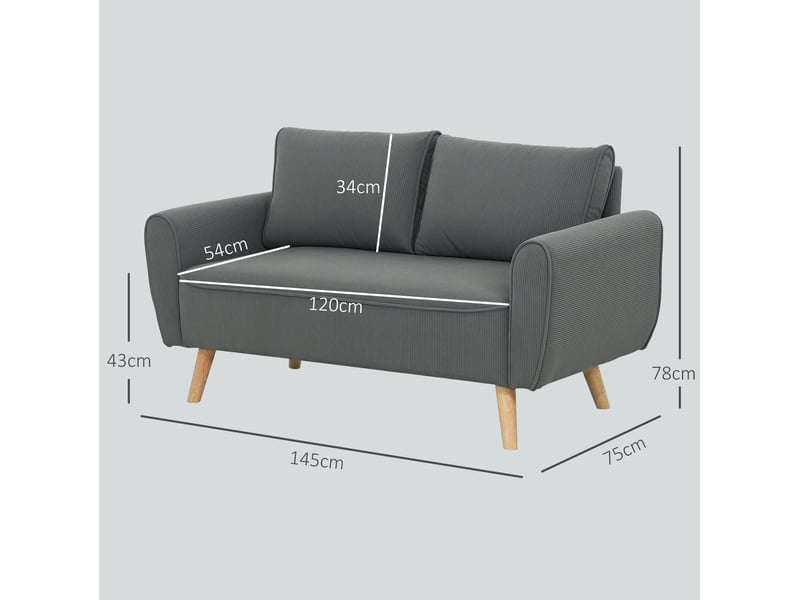  Canapé 2 places 145x75x78 cm velours côtelé gris foncé  - Conforama D