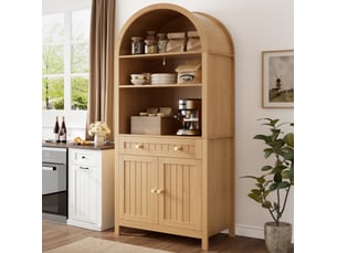 Buffet haut tcqpz 76 x 40 x 180 cm avec 3 niches ouvertes 1 tiroir 2 portes et rangements à épices mdf et panneaux de particules coloris naturel