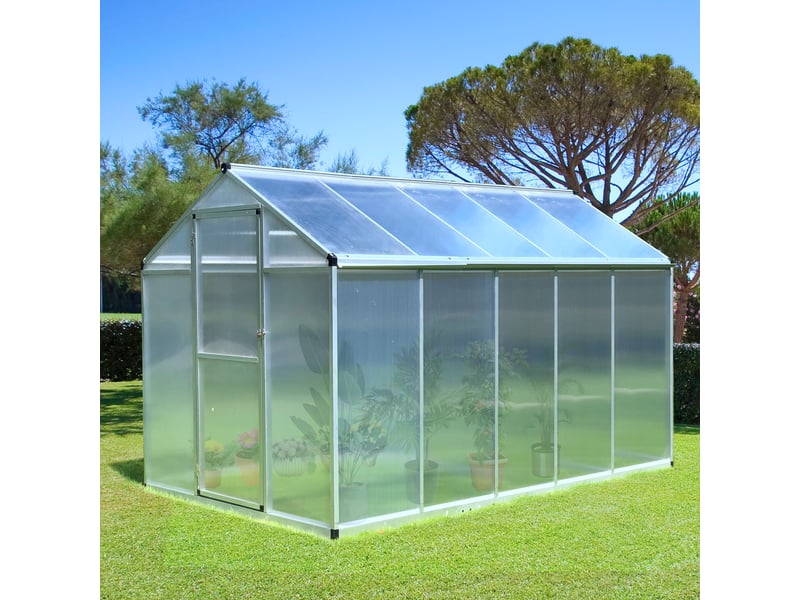  Serre de jardin 3 x 2 m aluminium polycarbonate 5,5 m² fondation lucarne porte loquet  - Conforama C