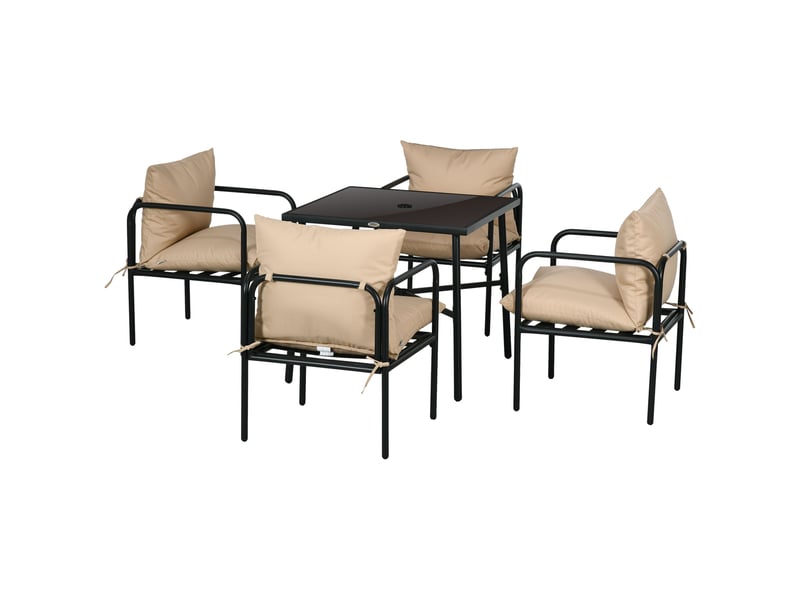 Salon de jardin ensemble table et chaises 5 pièces 1 table à manger carrée et 4 chaises 4 coussins - Conforama B