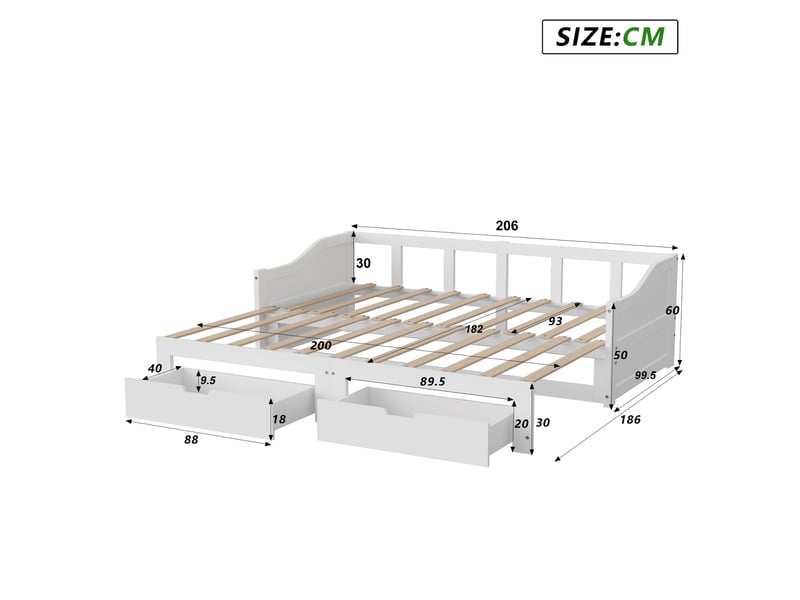 Canapé-lit pour enfant 90180 x 200 cm, lit de sol en bois avec sommier à lattes et 2 tiroirs, lit gigogne simple et double, lit fonctionnel avec cadre de lits pour enfants - Conforama C