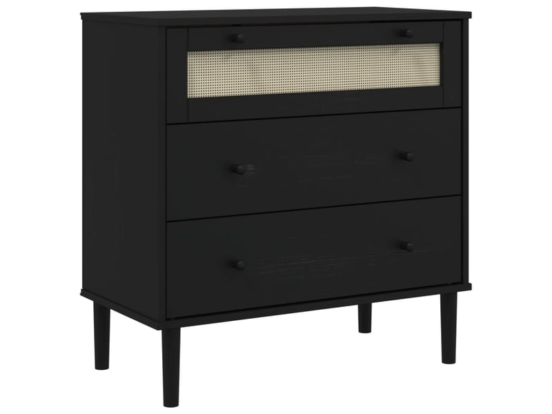  Commode, armoire à tiroirs bureau senja aspect de rotin noir bois de pin solide  - Conforama A