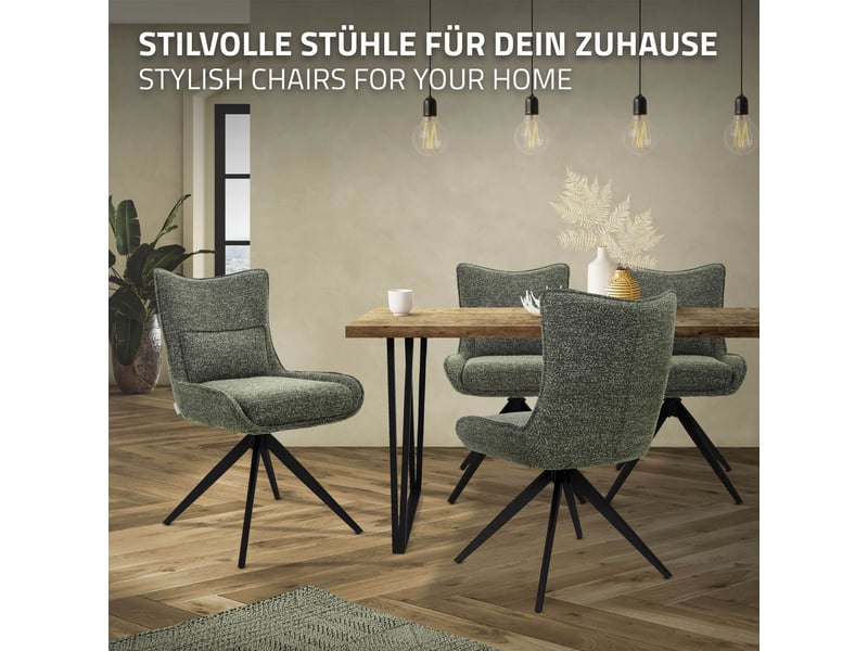  Ml-design chaise salle à manger pivotante à 360° en tissu bouclette vert, piètement étoile en acier robuste, coussin lombaire intégré, siège rembourré confortable pour salon et cuisine, max 120 kg  - Conforama E