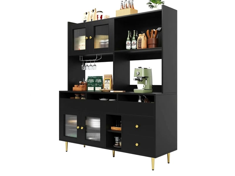  Buffet haut noir avec portes en verre changhong et porte-bouteilles 145x39x171 cm  - Conforama A