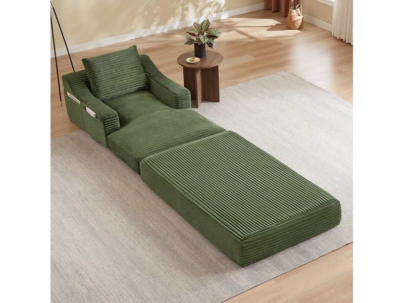  Fauteuil lounge minimaliste en velours côtelé, assise spacieuse, double couche, convertible en lit  - Conforama D