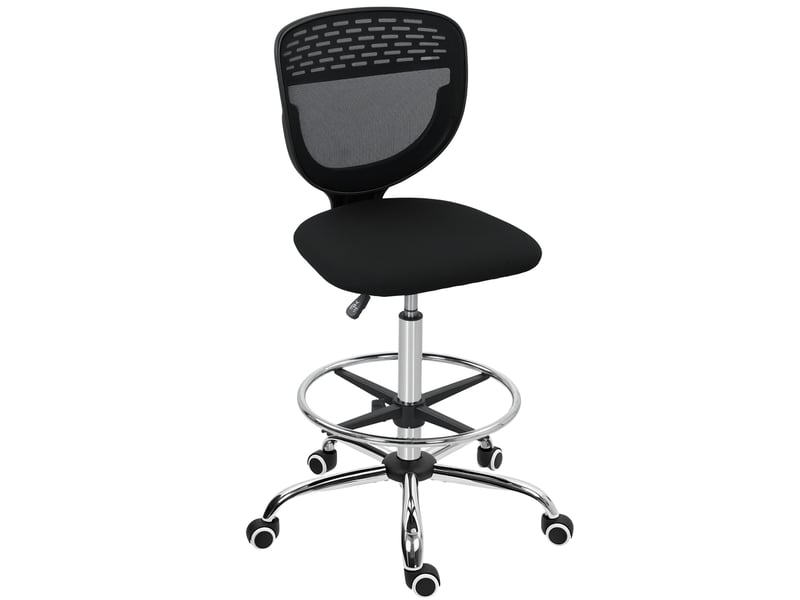 Chaise de bureau ergonomique en maille avec repose-pieds réglable 59x59x106-126cm noir - Conforama E