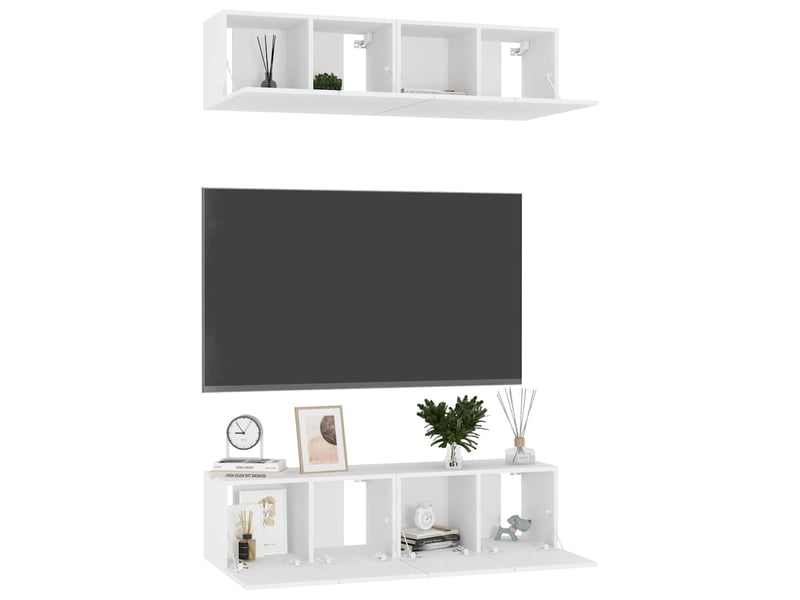  Lot de 4 meuble tv bas salon blanc 60x30x30 cm bois d'ingénierie  - Conforama C