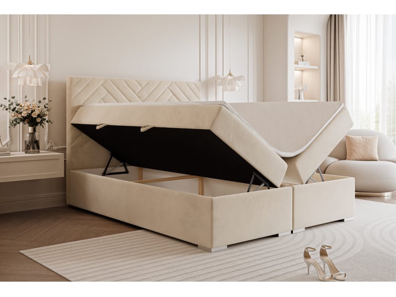  Lit coffre nerea - 200x200 cm - avec matelas et surmatelas - velours dense - crème NEREA - Conforama C