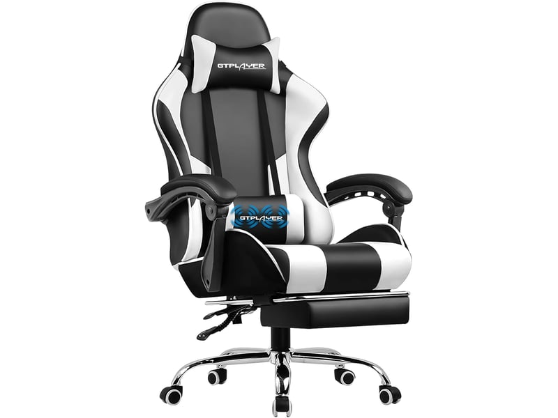  Gtplayer chaise de jeu ergonomique avec massage lombaire et repose-pieds - similicuir blanc GT800A-WT - Conforama A