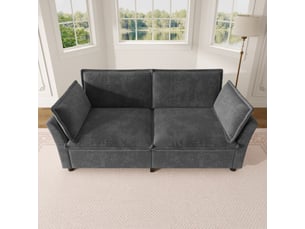 Canapé 2 places moderne, gris en tissu chenille doux, assise confortable avec 2 coussins d'accoudoir pour salon, chambre et petits espaces.