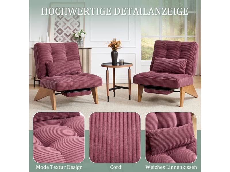  Fauteuil inclinable en velours côtelé avec repose-pieds, rouge bordeaux W3056P340189 - Conforama D