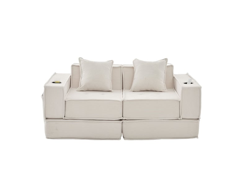Canapé droit convertible ,2 places ,avec supports de rangement et bras,162 x 78 x66 cm,beige - Conforama A