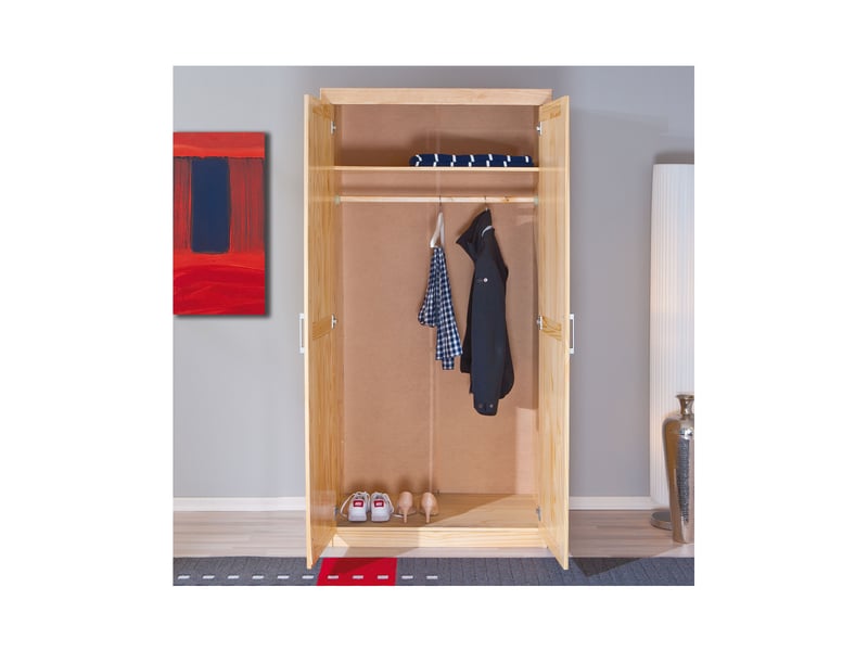  Armoire 2 portes 95 cm en pin massif naturel - chamonix  - Conforama D