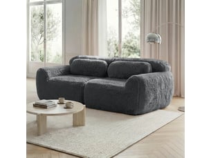 Canapé modulable 2 places gris anthracite, canapé d'angle sans cadre avec rangement intégré, tissu peluche doux pour salon contemporain