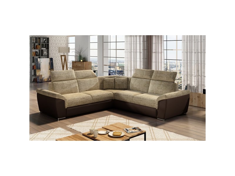 Canapé d'angle frederico beige convertible 5 places 266x266cm - Conforama A