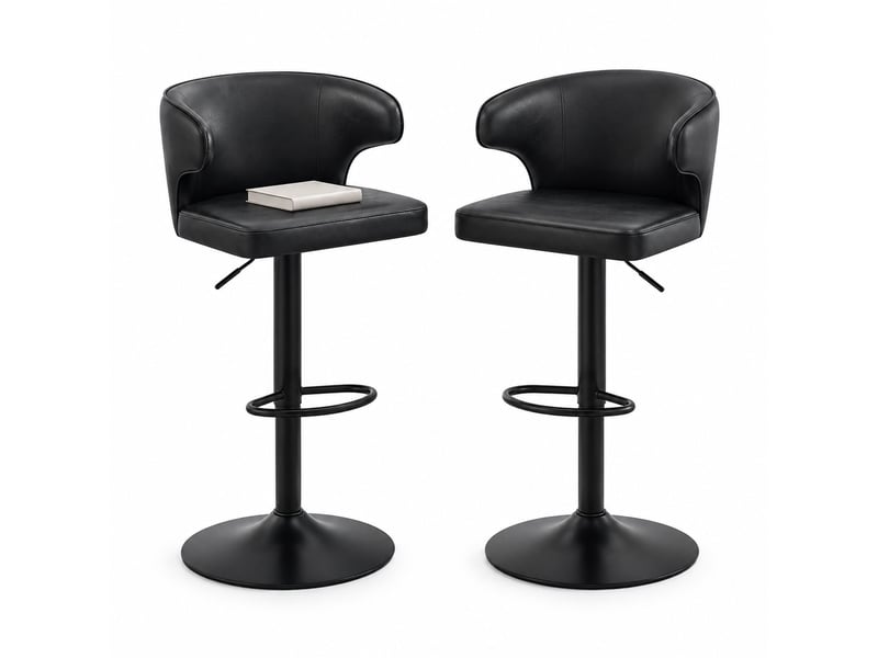  Tabourets de bar lot de 2 avec dossier et hauteur réglable - lpospi - pivotants à 360°, repose-pieds, pu - noir  - Conforama A