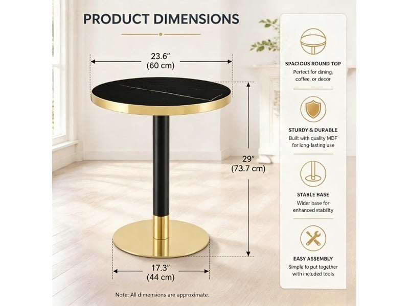  Table d’appoint ronde, table salon moderne table, design moderne, pratique, plateau mdf, piètement métal, coloris noir  - Conforama C