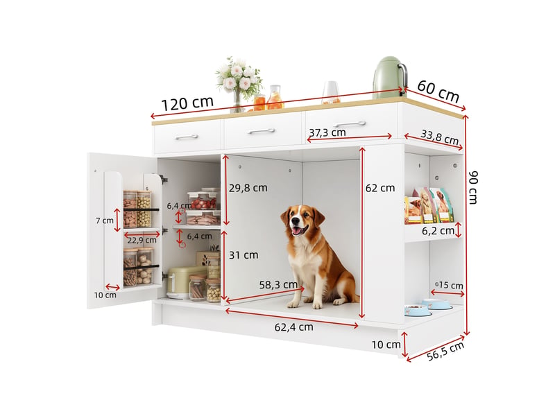  Îlot de cuisine 120 x 60 x 90 cm blanc en mdf, 3 tiroirs, étagère réglable et rangement  - Conforama C