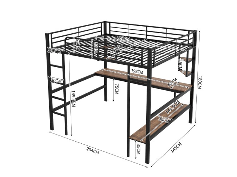  Lit mezzanine 140x200 cm coloris noir métal lit enfant noir - Conforama C
