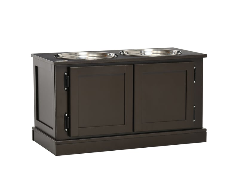  Station repas surélevée 60 x 30 x 34 cm – marron café – rangement intégré et 2 bols inox amovibles  - Conforama A