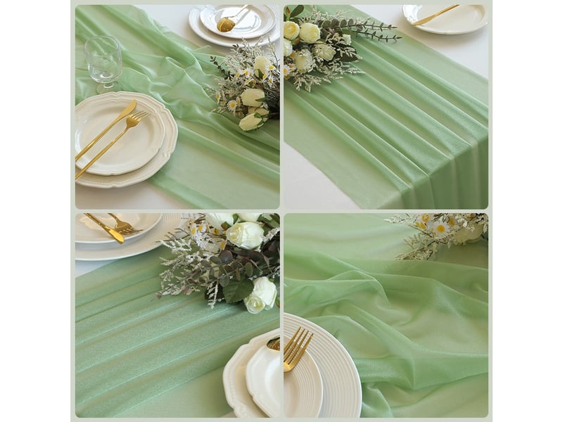 Chemin de table en mousseline de soie, tissu, tulle, vert, vert sauge, 75 cm x 3 m - Conforama C