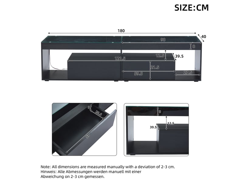  Meuble tv modenvie led 180 x 40 x 46 cm 2 tiroirs noir brillant  - Conforama C