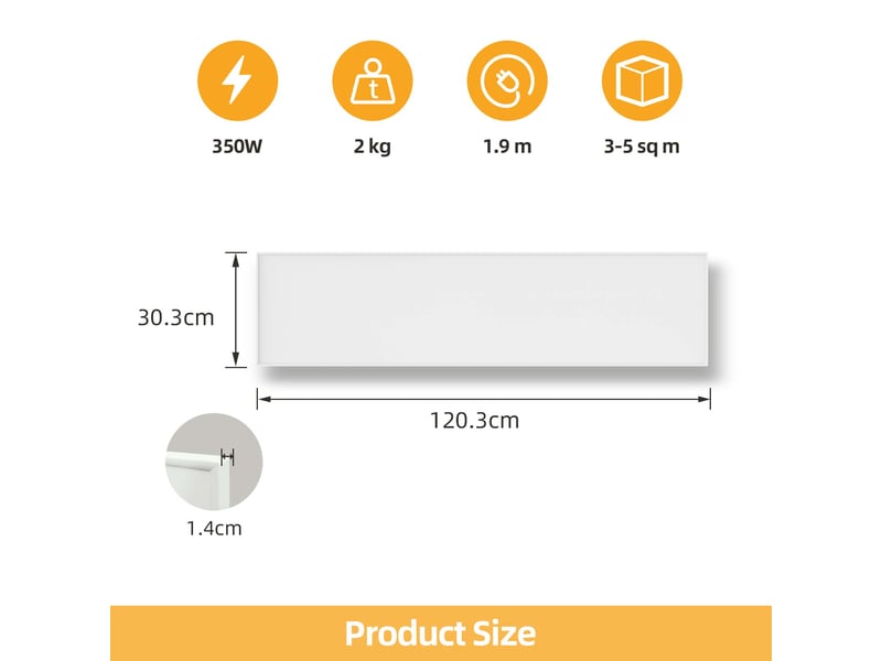 Panneau chauffant infrarouge au graphène blanc, 120,3 × 30,3 cm, ip54, protection anti-surchauffe - Conforama E