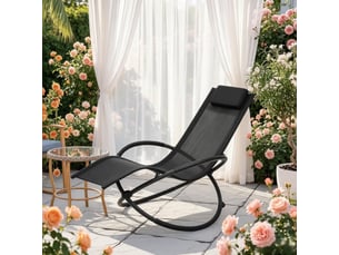 Fauteuil rocking chair 143,5 x 66 x 86 cm - fauteuil baquet de jardin ergonomique -  avec repose-tête - structure métal - noir