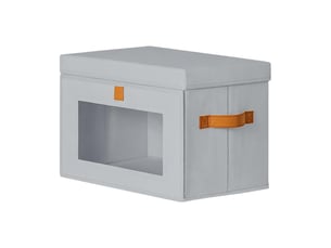 Lot de 1 bacs de rangement pliables en toile oxford gris avec fenêtre – organiseur pour vêtements et dressing