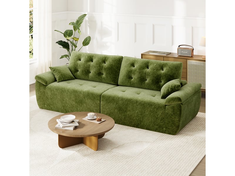  Canapé compressé modulable style nuage scandinave 275cm vert en chenille,mousse compressée haute densité,canapé doux pour salon 275x102x66CM - Conforama B