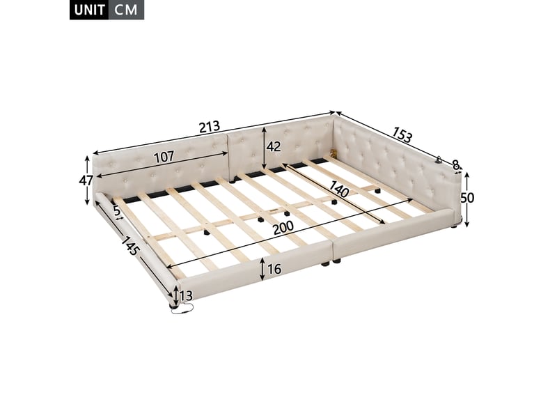  Canapé lit 140x200 en lin beige avec sommier - éclairage led et ports usbtype-c  - Conforama C
