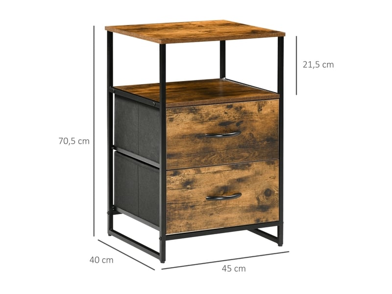 Commode de rangement 45 x 40 x 70,5 cm – marron rustique – 2 tiroirs pliables et 2 étagères  - Conforama C