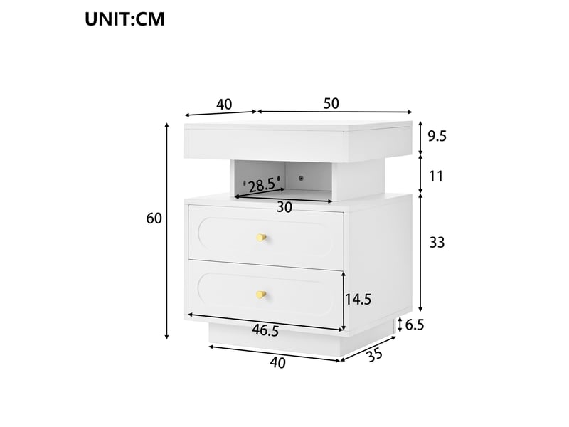  Lot de 2 tables de chevet 4 tiroirs 2 niches coloris blanc led panneau de particules table de chevet blanc - Conforama C