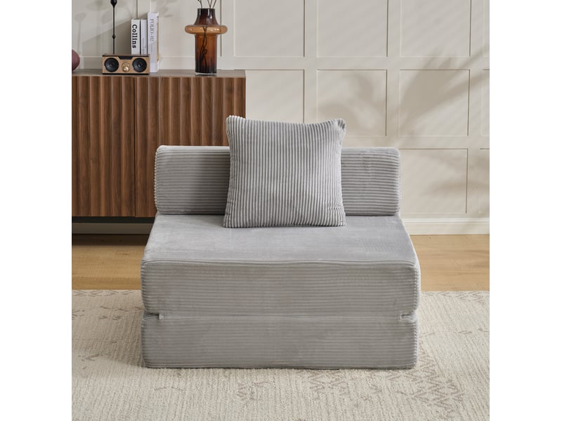  Fauteuil convertible 1 place pliable avec coussin et accoudoirs, couchage d'appoint en velours côtelé gris clair  - Conforama D
