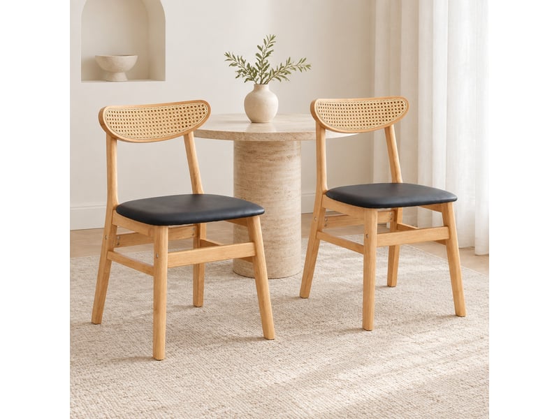  Chaise ergonomique à dossier en rotin en bois d'hévéa coloris naturel  - Conforama C
