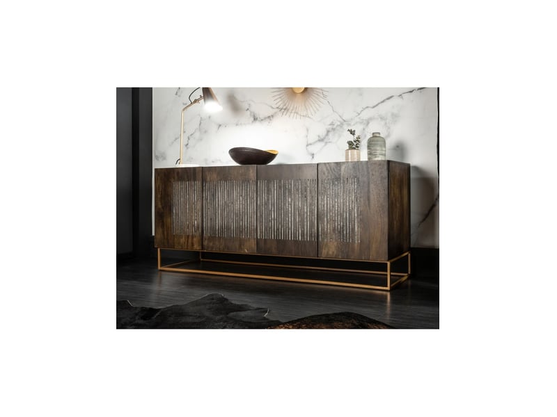  Buffet ambria 177 cm en bois de manguier et pierre d'agate – 4 portes et pieds métal doré  - Conforama B