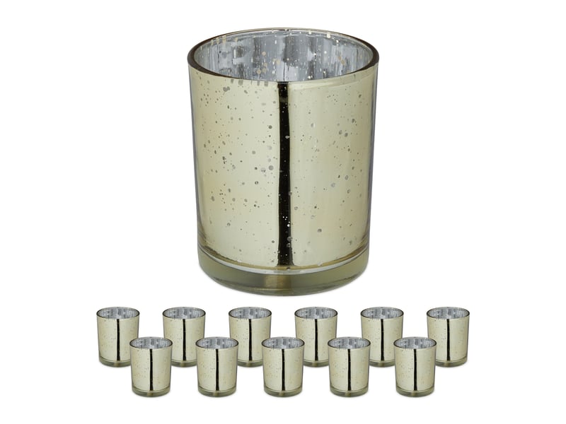  Lot de 12 verres décoratifs ronds pour bougies chauffe-plat ambiances chaleureuses intérieur jardin en verre doré 13_0011630  - Conforama B
