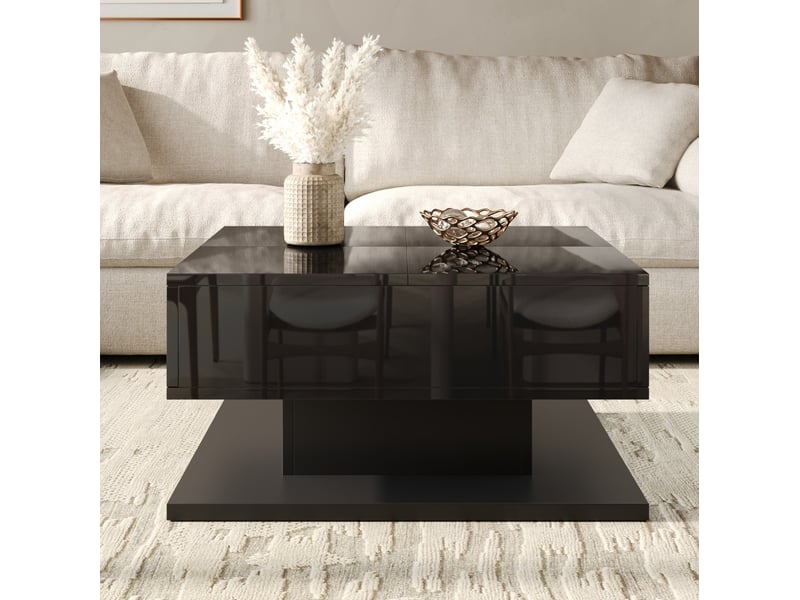  Table basse relevable 72x72x35 cm avec rangement et led, couleur noir, design moderne  - Conforama D