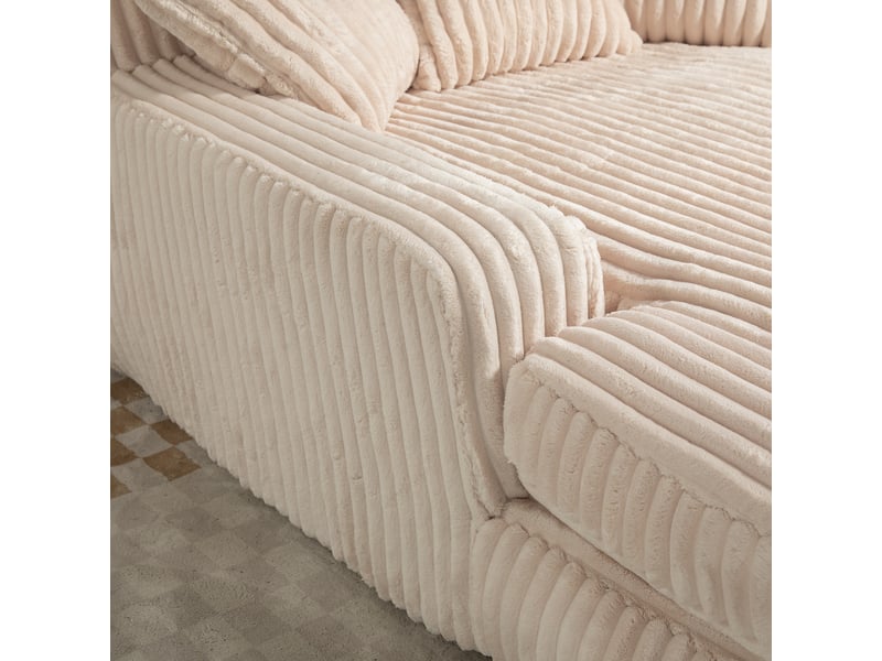  Canapé 1 place en velours côtelé beige avec 3 coussins, sans montage, 125x155x63 cm  - Conforama W