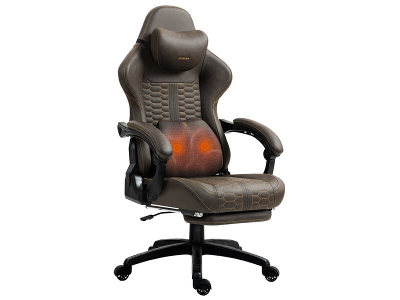  Fauteuil gaming grande taille – similicuir pu – massage – repose-pieds – charge maximale 180 kg – gris  - Conforama A