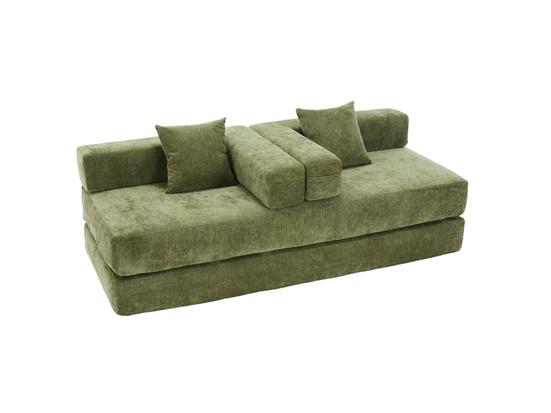 Canapé modulable en chenille verte 198 x 79 x 60 cm, mousse, poches latérales, base antidérapante, salon ou chambre 198x79x60cm - Conforama A