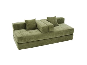 Canapé modulable en chenille verte 198 x 79 x 60 cm, mousse, poches latérales, base antidérapante, salon ou chambre