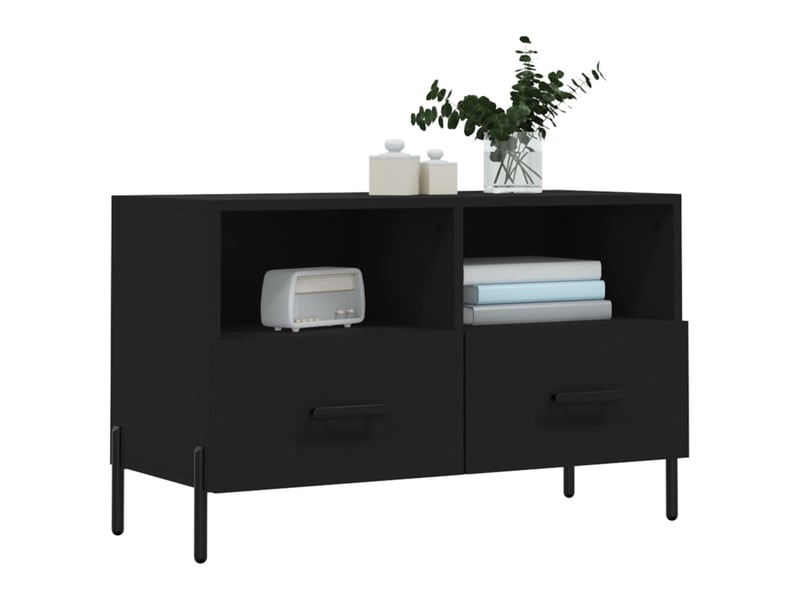 Meuble tv - banc tv - meuble de rangement noir 80x36x50 cm bois d'ingénierie  - Conforama C