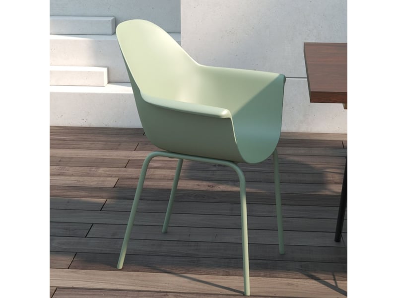 Chaise de jardin 60x60x80, lot de 4 chaises d'extérieur avec dossier et accoudoirs, plastique et métal, résistante aux intempéries, vert - Conforama B
