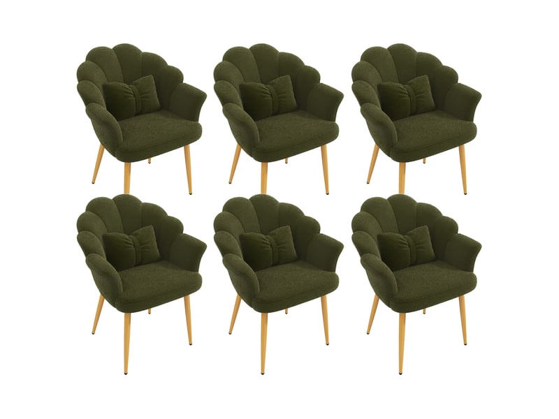 Lot de 6 chaises de salle à manger 64 x 65,5 x 85 cm vertes, tissu peluche, accoudoirs et coussins - Conforama A
