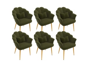 Lot de 6 chaises de salle à manger 64 x 65,5 x 85 cm vertes, tissu peluche, accoudoirs et coussins