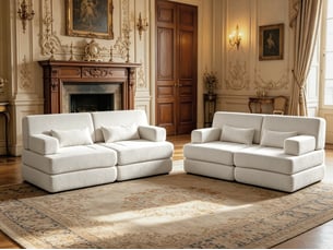 Canapé droit, paire de canapés droits, textile chenille, siège réglable pour intérieur, chambre ou bureau, 4 places, 80 x 90 x 182 cm, beige