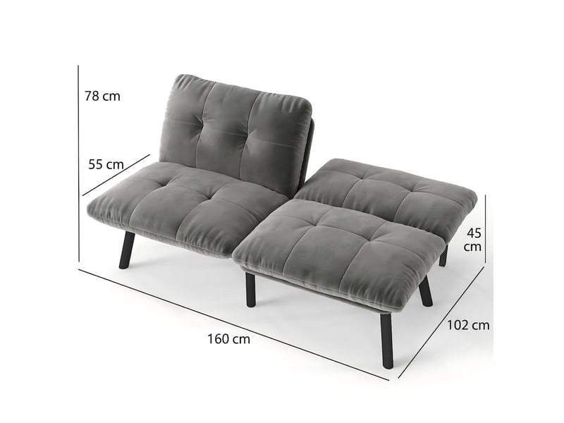  Canapé convertible 2 places gris en velours, canapé-lit avec fonction couchage  - Conforama C